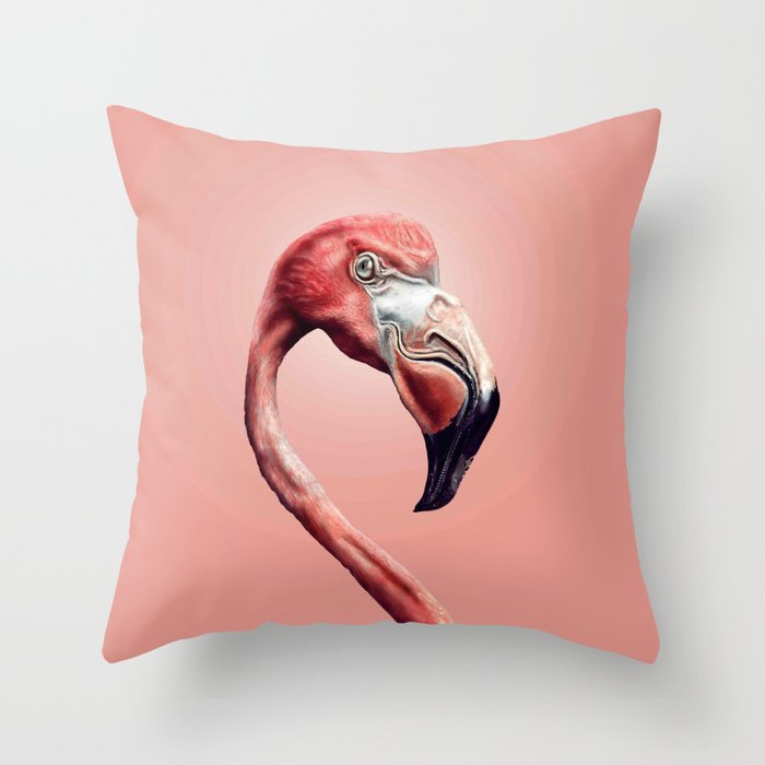 Smiling Flamingo Selfie Throw Pillow