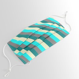 [ Thumbnail: Aqua, Gray, Teal & Light Yellow Colored Lines/Stripes Pattern Face Mask ]
