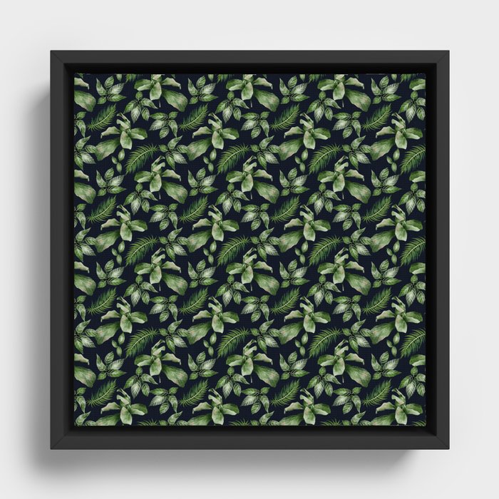 Tropical Rain Forest Leaves Pattern Framed Canvas