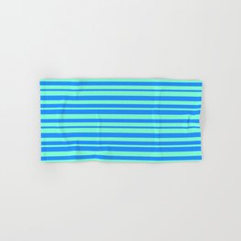 [ Thumbnail: Aquamarine and Blue Colored Pattern of Stripes Hand & Bath Towel ]