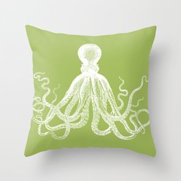 Octopus in Spring Green Throw Pillow