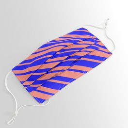 [ Thumbnail: Blue & Salmon Colored Lined Pattern Face Mask ]