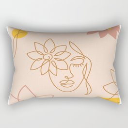 Woman linear face with flowers. Boho colors.  Rectangular Pillow