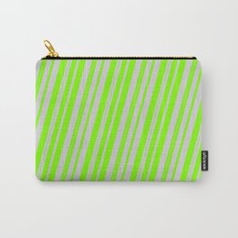 [ Thumbnail: Light Grey and Chartreuse Colored Lined/Striped Pattern Carry-All Pouch ]