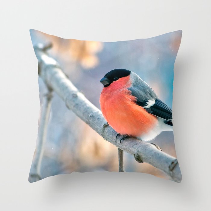 Awesome Cute Little Orange Chest Bird Sitting On Twig Zoom UHD Throw Pillow
