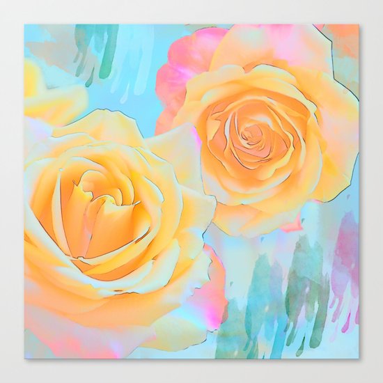 Pastel roses on an abstract water colour background Canvas Print