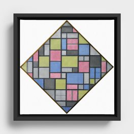 Piet Mondrian (Dutch, 1872-1944) - COMPOSITION WITH GRID 6: Lozenge Composition with Colors - Date: 1919 - Style: De Stijl (Neoplasticism), Abstract, Geometric Abstraction - Oil on canvas - Digitally Enhanced Version (2000 dpi) - Framed Canvas