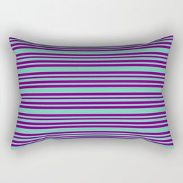 [ Thumbnail: Aquamarine & Purple Colored Striped/Lined Pattern Rectangular Pillow ]