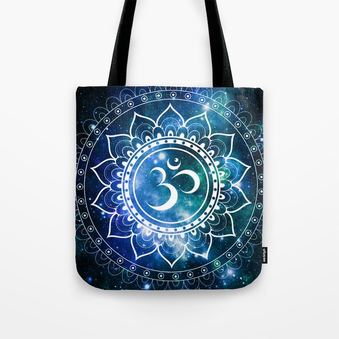 Om Mandala : Blue Green Galaxy Tote Bag