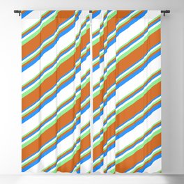 [ Thumbnail: Blue, White, Light Green, and Chocolate Colored Lined Pattern Blackout Curtain ]
