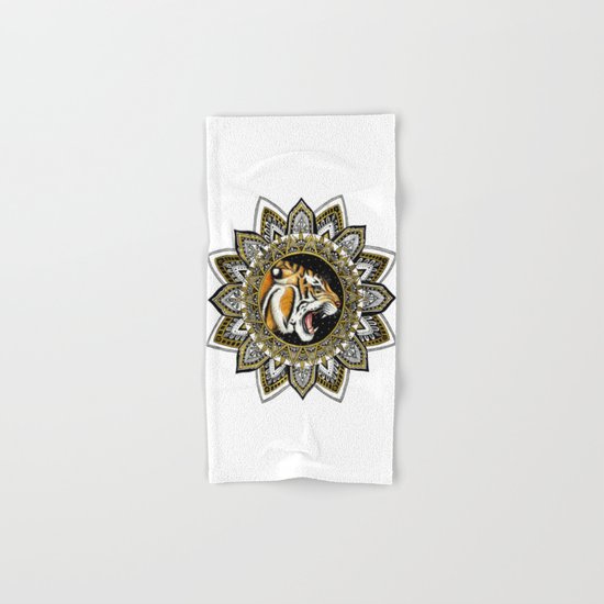 Black and Gold Roaring Tiger Mandala Hand & Bath Towel