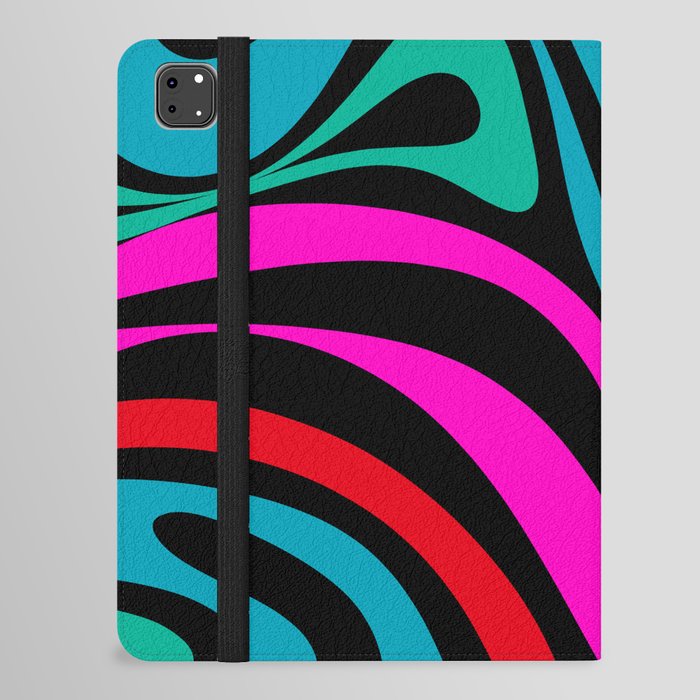 New Groove Retro Swirl Abstract Pattern in 80s Colors on Black  iPad Folio Case