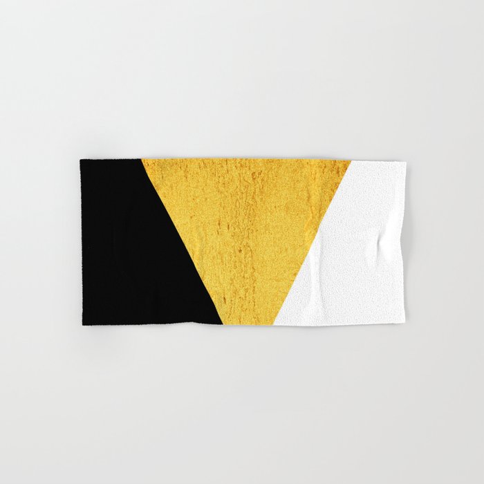 Abstract geometric modern minimalist collage of black, white, gold texture colorblock Hand & Bath Towel