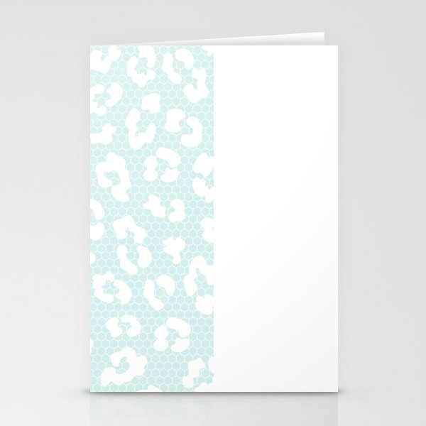 White Leopard Print Lace Vertical Split on Pastel Sky Blue Stationery Cards