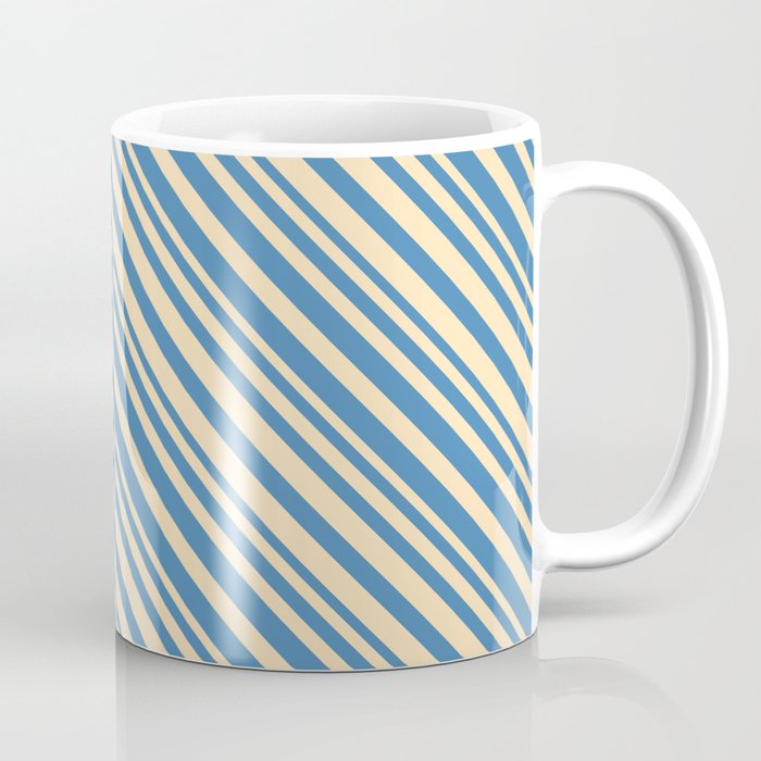 Beige & Blue Colored Lined/Striped Pattern Coffee Mug