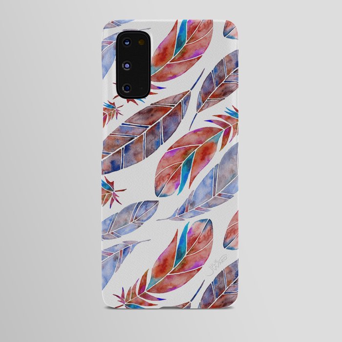 Watercolor Feathers Pattern - Red, Blue, and Purple Android Case