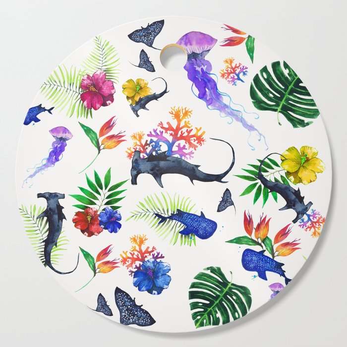 tropical shark pattern Cutting Board