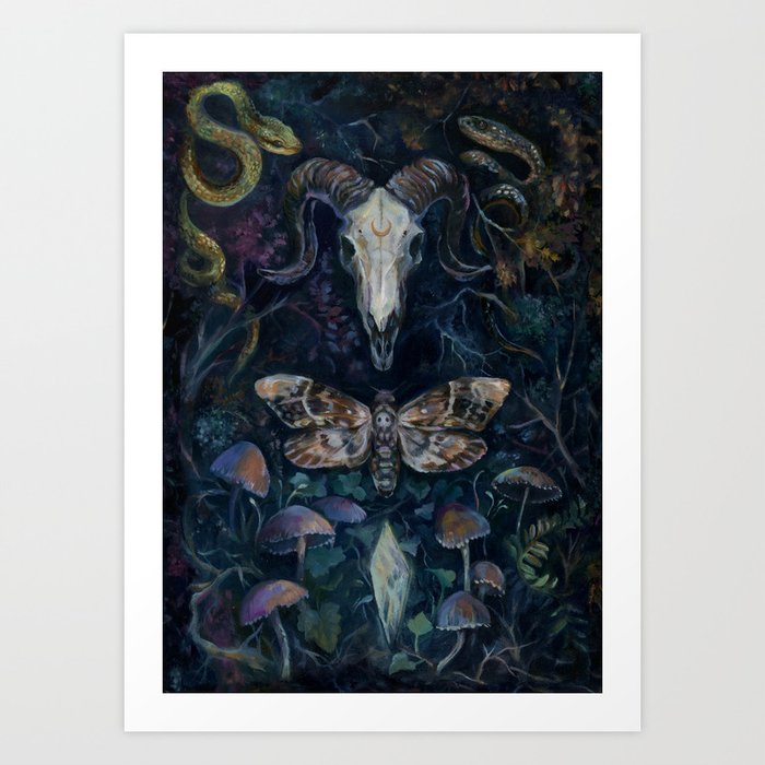 Death Moth Goat Skull Art Print