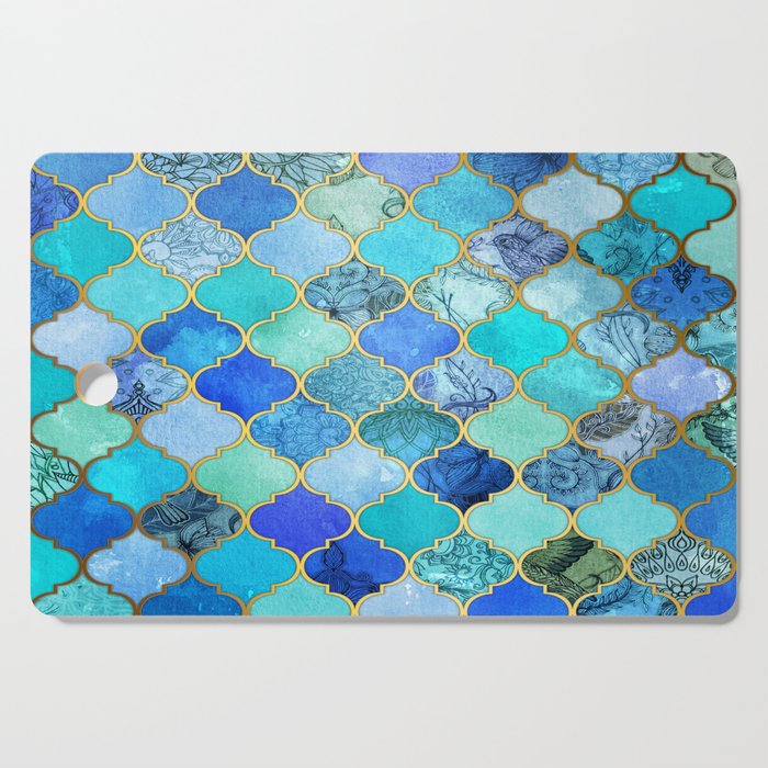 Cobalt Blue, Aqua & Gold Decorative Moroccan Tile Pattern Cutting Board