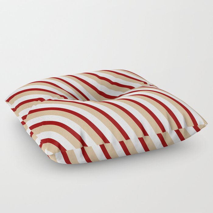 Dark Red, Tan, and White Colored Stripes Pattern Floor Pillow