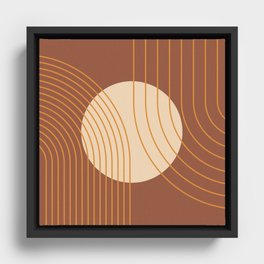 Geometric Lines in Sun Rainbow Abstract 17 in Terracotta Gold Beige Framed Canvas