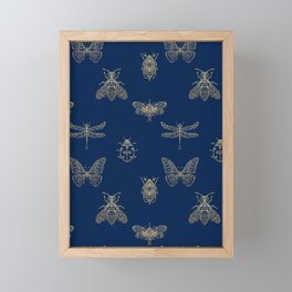 Golden Insects pattern on the blue background Framed Mini Art Print