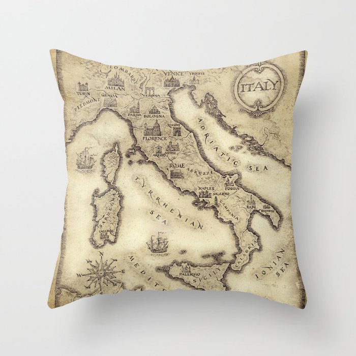 Vintage map of Italy Throw Pillow