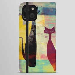 Mid-Century Modern 2 Cats - Graffiti Style iPhone Wallet Case