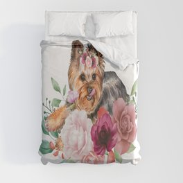 Flowers dog Duvet Cover