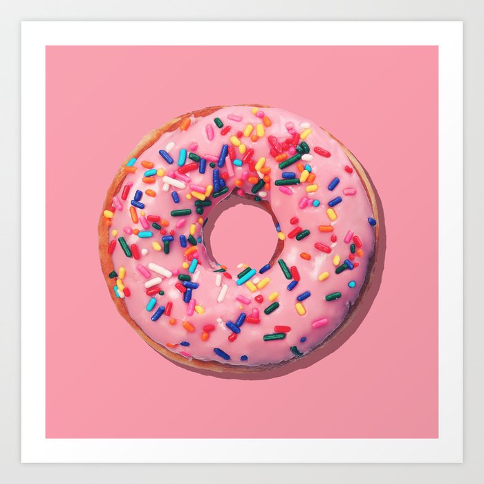 Pink Donut Art Print by FRULALA | Society6