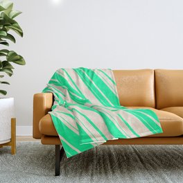 [ Thumbnail: Green and Beige Colored Striped/Lined Pattern Throw Blanket ]