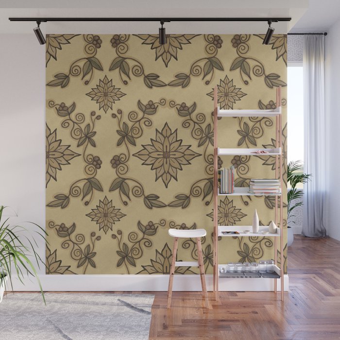 Faded tapestry pattern in golden wheat Wall Mural