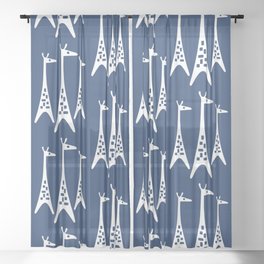 Mid Century Modern Giraffe Pattern 230 Navy Blue Sheer Curtain