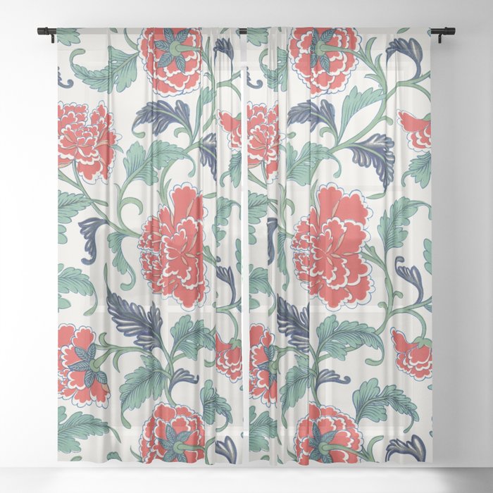 Chinese Floral Pattern 6 Sheer Curtain
