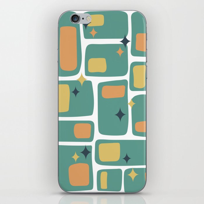Mid Century Funky Squares and Stars in Teal, Orange and Yellow iPhone Skin