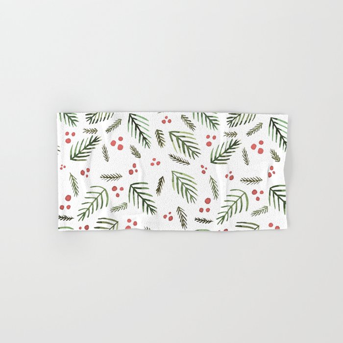 Christmas tree branches and berries - vintage Hand & Bath Towel