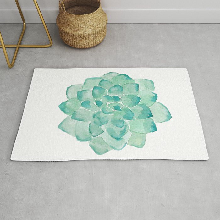 Watercolor Succulent Print In Seafoam Green Rug By Peggieprints Society6