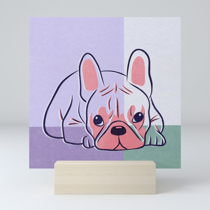 Adorable French Bulldog Puppy Artwork - green lilac  Mini Art Print