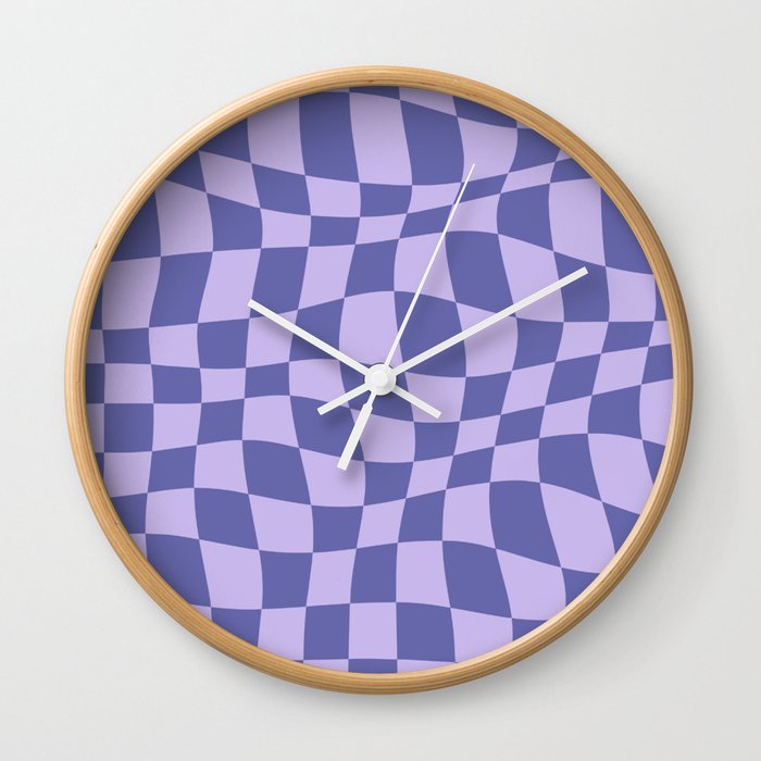 Warped Checkered Pattern (very peri/periwinkle blue/lavender) Wall Clock