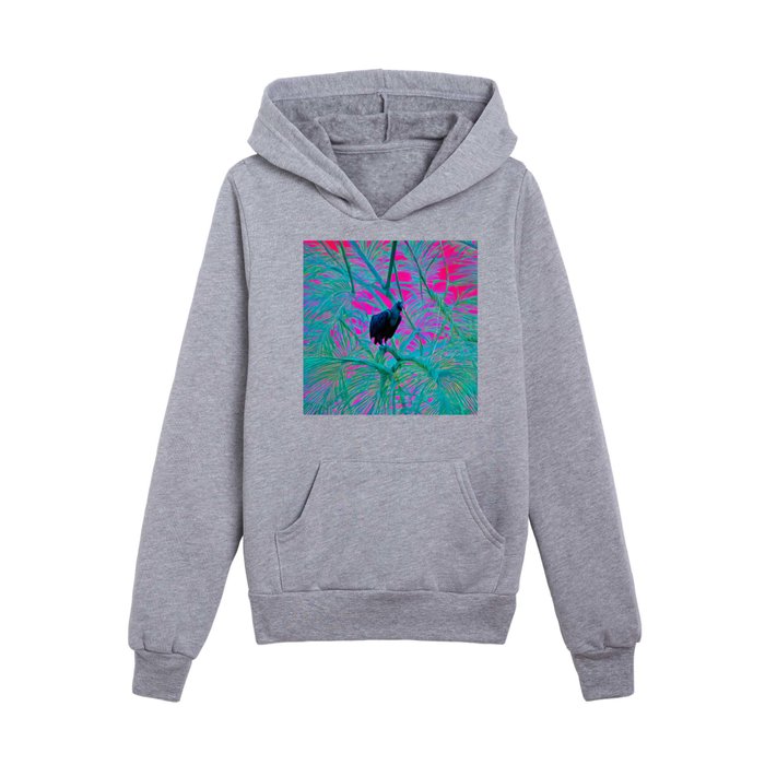Neon Vulture in Paradise - Death in the Tropics - Pop Collage Style Artwork Kids Pullover Hoodie