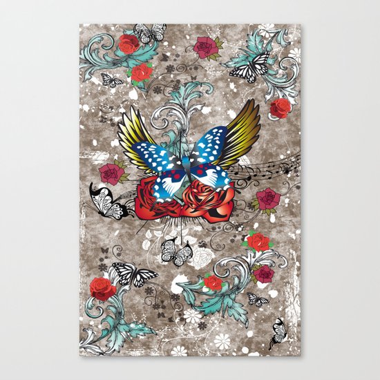 Butterfly with Roses Canvas Print