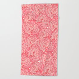 Cute Bed of Pink Roses Pattern Beach Towel