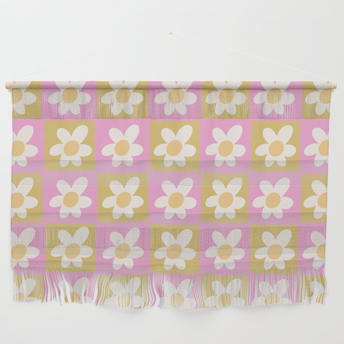 Spring of Retro Daisies - Pink and Sandy Yellow Wall Hanging