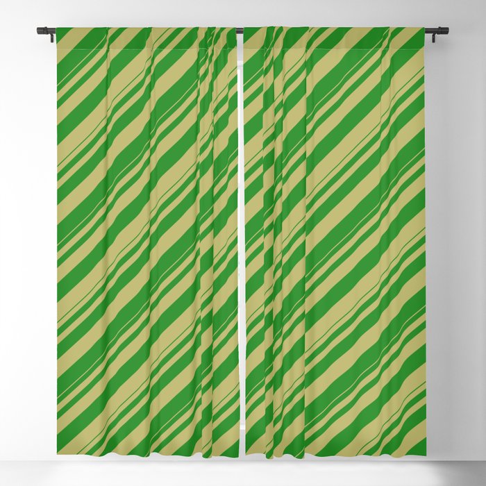 Forest Green & Dark Khaki Colored Lines/Stripes Pattern Blackout Curtain