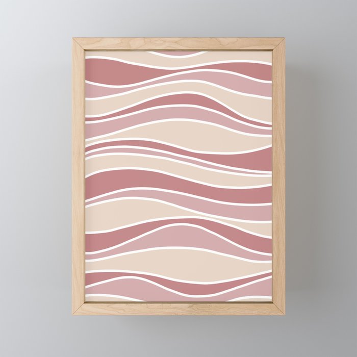 Retro Wavy Lines Pattern Blush Pink and Cream Framed Mini Art Print