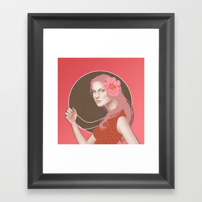 Girl Holding a Pearl Necklace Framed Art Print
