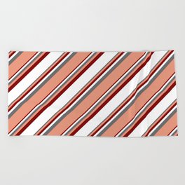 [ Thumbnail: Dim Gray, Dark Salmon, Maroon & White Colored Lines/Stripes Pattern Beach Towel ]