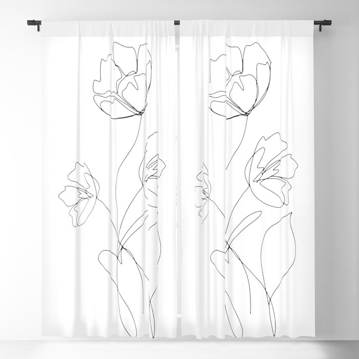 Poppies Minimal Line Art Blackout Curtain