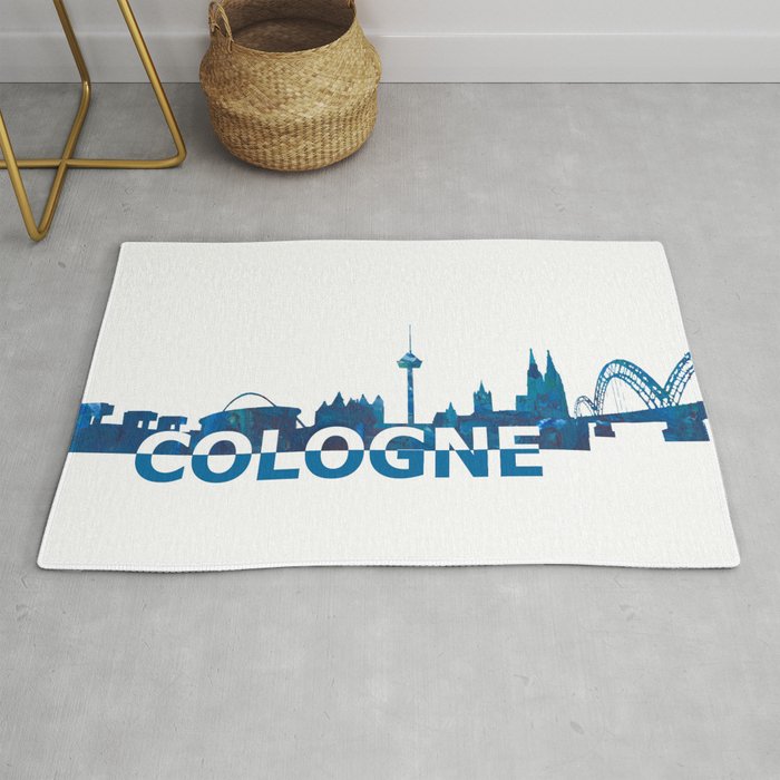 Cologne Germany Skyline Silhouette Strong with Text Rug