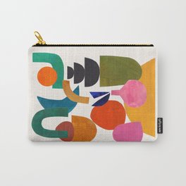 'Joy Of Family' Abstract Geometric Shapes Paper Collage Colorful Arrangement Mid Century Modern Cool Funky Style Carry-All Pouch